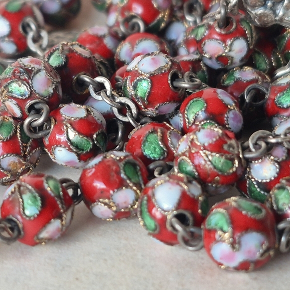 Floral Beaded Rosary with Silver Cross - Picture 6 of 8